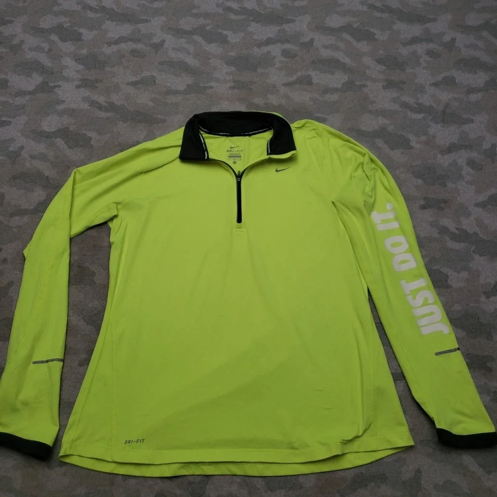 Nike Running Shirt Mens Large Green Dri-Fit Quarter Zip Long Sleeve Outdoors